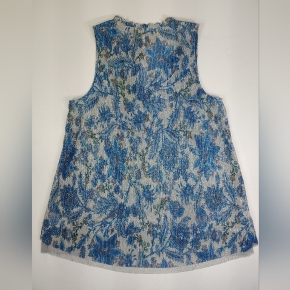 Anthropologie Vanessa Virginia Blue Metallic Pleated Layer Tank Top Size S Small - Picture 8 of 10
